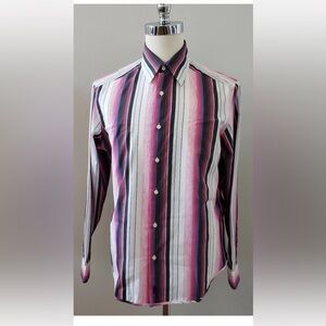 DKNY JEANS Men's XL Bold Stripe Button Down Shirt - Pink, Black, Purple
